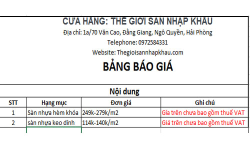 Bảng báo giá sàn tại Hải Phòng