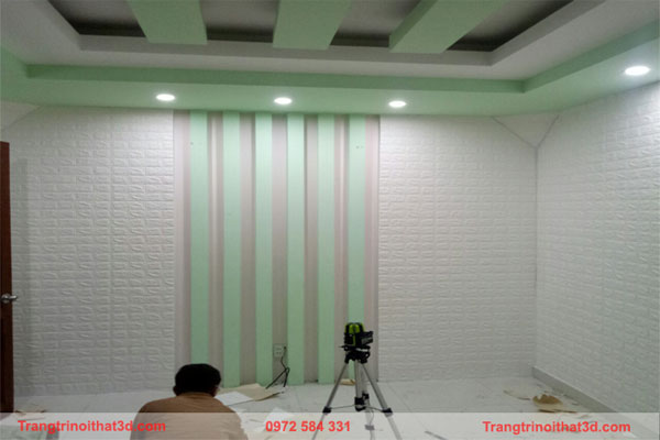 thiet ke xop dan tuong 3d gia gach cho phong karaoke gia dinh