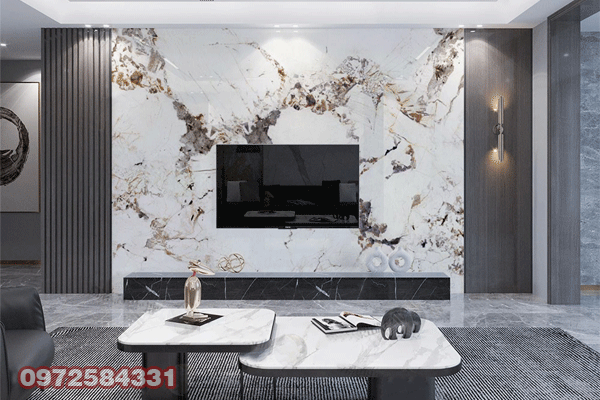 su dung nhua van da phu ceramic tao diem nhan vach tivi cho khong gian phong khach