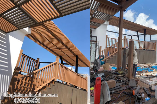 su dung go nhua composite ngoai troi lap dat gian che nag va lan can cau thang